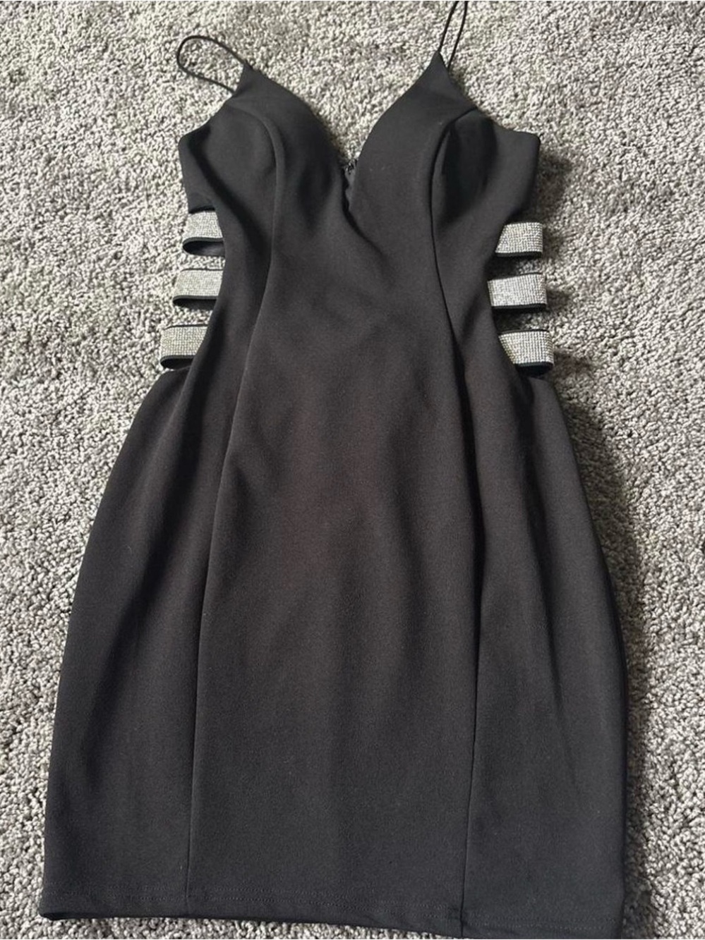 Windsor Black Mini Dress with Rhinestone Side Straps